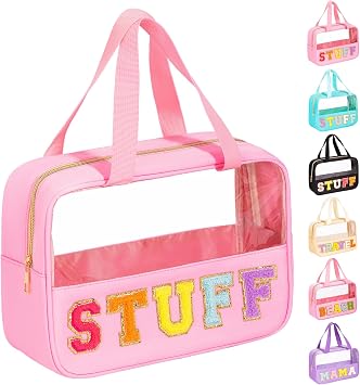 eurovicky Chenille Letter Patch Clear Makeup Bag