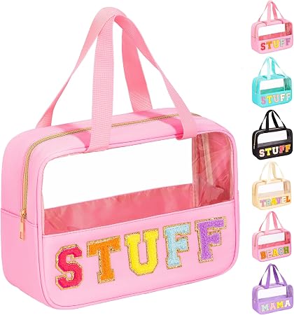 eurovicky Chenille Letter Patch Clear Makeup Bag
