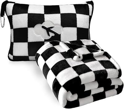 Travel Blanket and Pillow Compact, Premium Soft 2 in 1 Airplane Blanket with Soft Bag Pillowcase，Hand Luggage Sleeve and