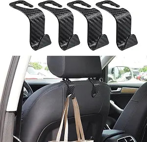 HAOBO 4PCS Car Seat Headrest Hook, Carbon Fiber Car Hook, Car Purse Hook, Back Seat Headrest Hanger, Universal Auto Car 