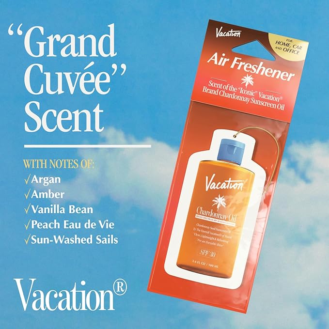 Vacation Air Freshener Variety Pack, 6 Exclusive Summer Scents, Includes Classic Lotion, Chardonnay Oil, After Sun Gel, Classic Whip, Super Spritz & Baby Oil Scents, Deodorizer for Car, Home & Office