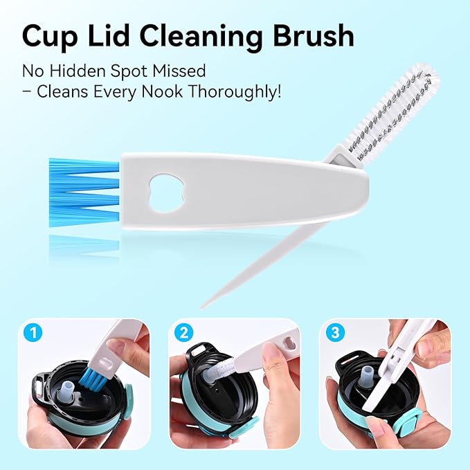 Bottle Brush Set with Straw Cleaner Brush and 3 in 1 Cup Lid Cleaning Brush, Water Bottle Cleaner with Long Handle for Cleaning Narrow Neck Beer, Cup, Wine Glasses, Tumblers, Baby Bottles