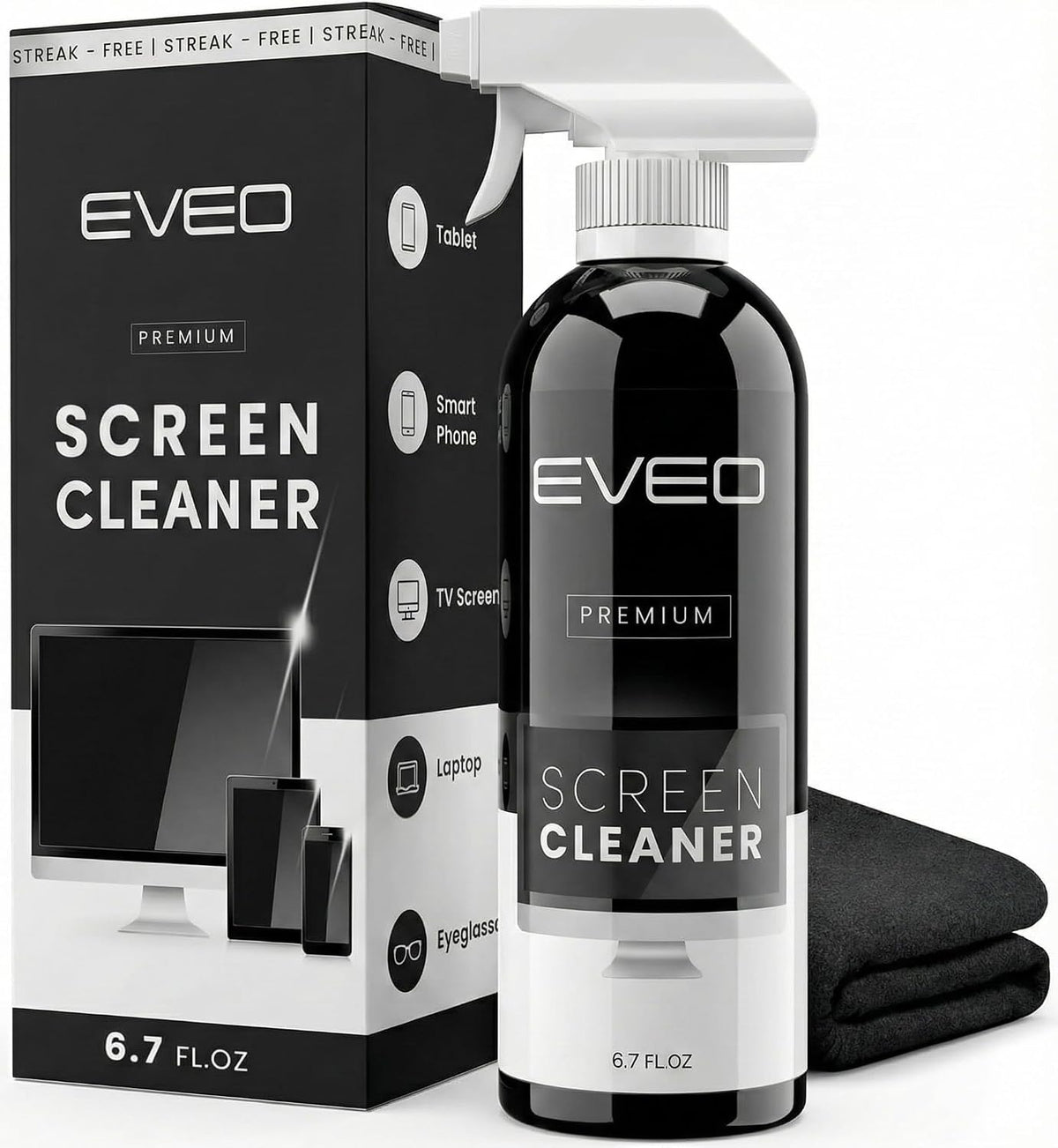 Screen Cleaner Spray Kit (Streak-Free) TV Screen Cleaner for Smart TV, Lcd, LEd, Oled | Computer Screen Cleaner Spray and Wipe Microfiber Cloth - TV, Monitor, Laptop, iPad, Car - 6.7oz 1 Pack