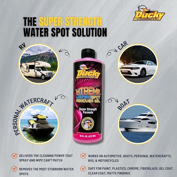 DUCKY PRODUCTS Xtreme Water Spot Remover Gel - Instantly Removes Hard Water Spots and Stains - Works on Cars, Trucks, Boats, RVs, Motorcycles, and More - 16 fl oz. - D1035 Pink
