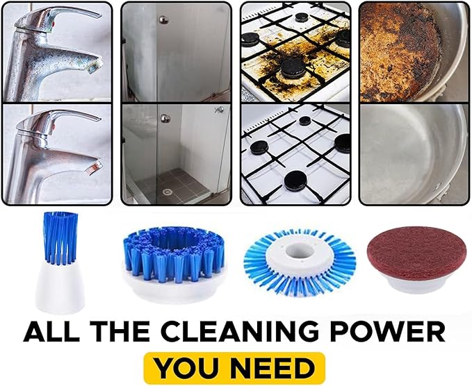 Cordless Electric Spin Scrubber with 6 Brush Heads & 2 Rechargeable Batteries, Power Scrubber for Shower Tile Grout Tub Bathroom Cleaning, IPX7 Waterproof Handheld Scrubber