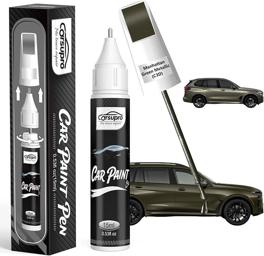Manhattan Green Metallic(C3D) for BMW Touch Up Paint Pen, 2 in 1 Car Scratch Remover with Pen Tip and Brush, Precise Col