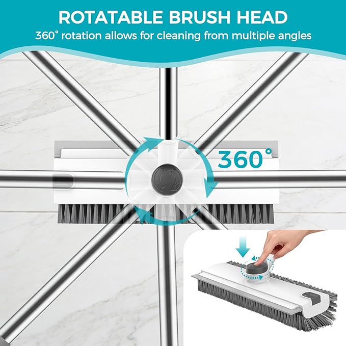SetSail Floor Scrub Brush, 3 in 1 Floor Scrub Brush with 54-in Adjustable Long Handle and Scraper Heavy Duty Stiff Bristle Floor Scrubber for Cleaning Shower Bathroom Kitchen Patio Garage, Grey&White