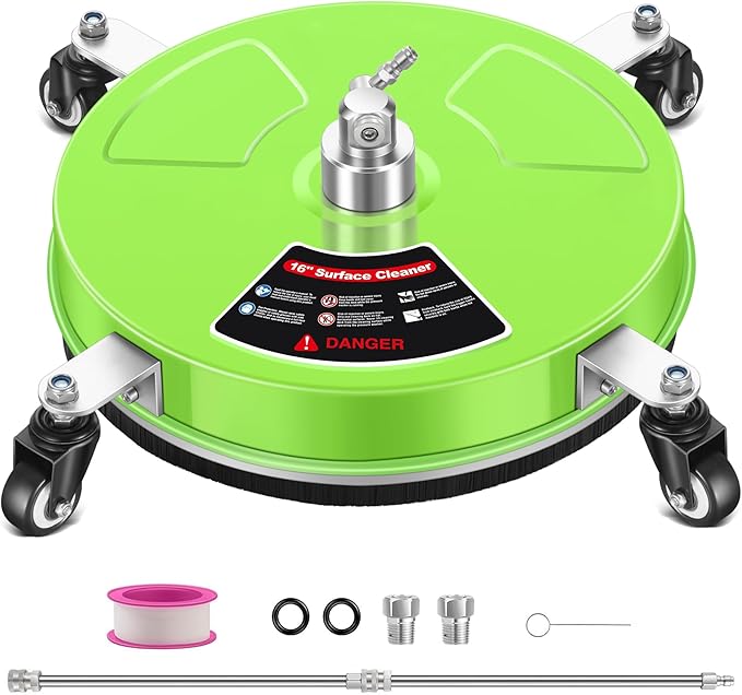 LidoDola 16'' Pressure Washer Surface Cleaner with 4 Wheels - Stainless Steel Surface Cleaner for Pressure Washer Attachment for Concrete, Driveway, Patio, Sidewalk, Deck and Driveways