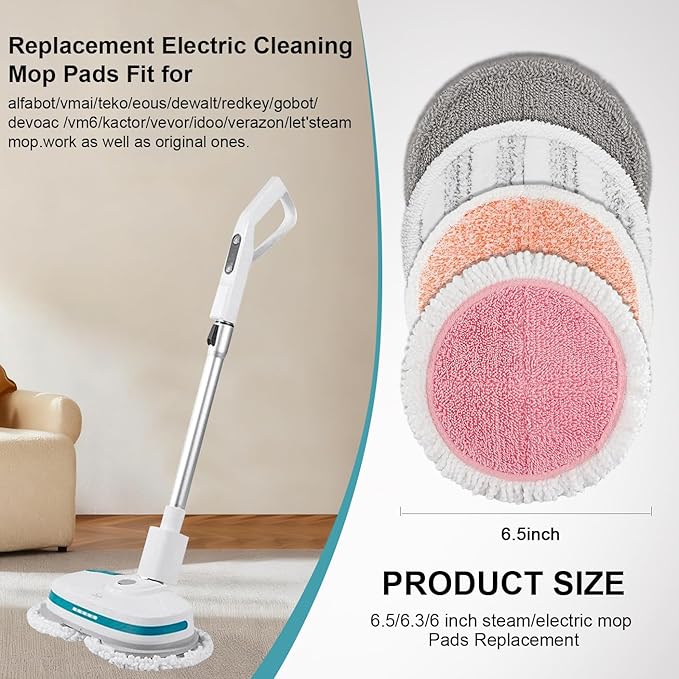 Spin Cordless Electric Mop Pads: 6.5/6.3/6 inch steam/electric mop Pads Replacement for alfabot/vmai/teko/eous/vm6/devoac/kactor/redkey/gobot mop - Round Velcro Scrubber Pads for floor cleaning 8 Pack