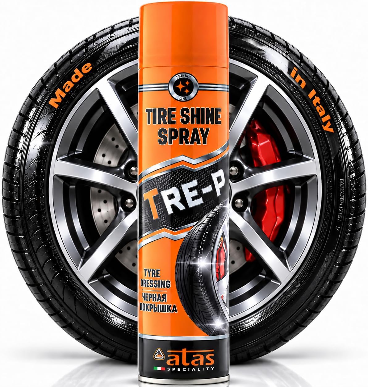 Tire Shine Spray & Dressing - Long-Lasting Deep Black Wet Gloss, 13.5 Oz