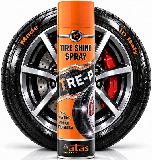 Tire Shine Spray & Dressing - Long-Lasting Deep Black Wet Gloss, 13.5 Oz - Cleanova