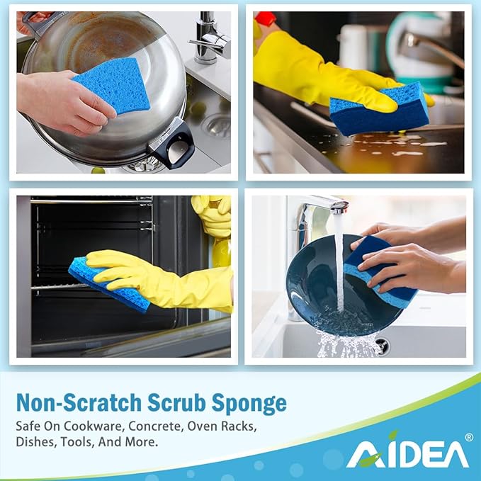 AIDEA Sponges Kitchen, 9Count, Dish Sponges, Non-Scratch Sponge for Non-Stick Cookware, Cleaning Sponge for Dishes, Cleans Fast Without Scratching, Cleaning Power for Kitchen, Bathroom, Household
