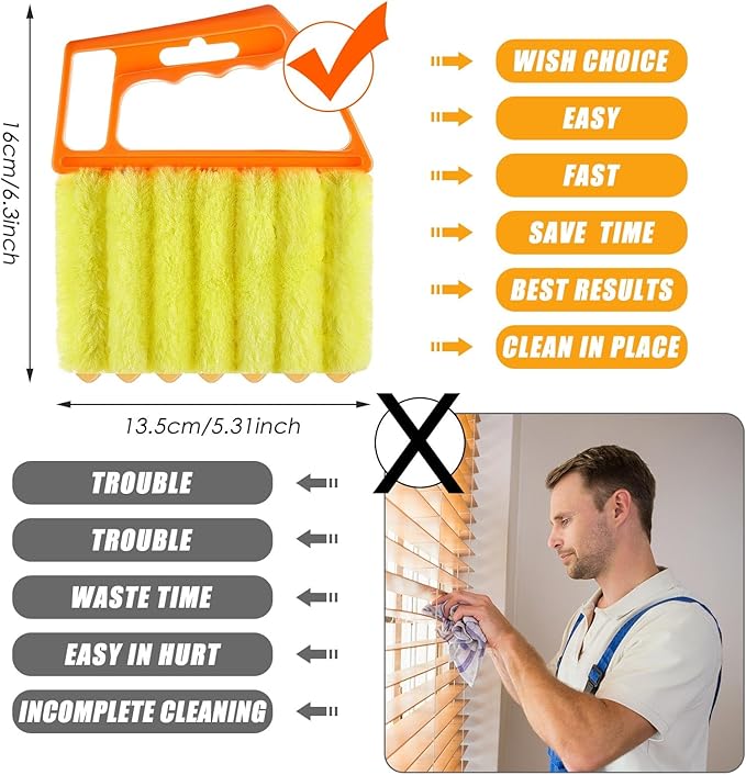 Maxdot 12 Pcs Blind Cleaner Duster Tool, 7 Finger Dusting Cleaner Tool, Handheld Blind Dusters for Cleaning, Washable Mini Brush for Air Conditioner Wood Blinds Window Dust Dirt, Yellow