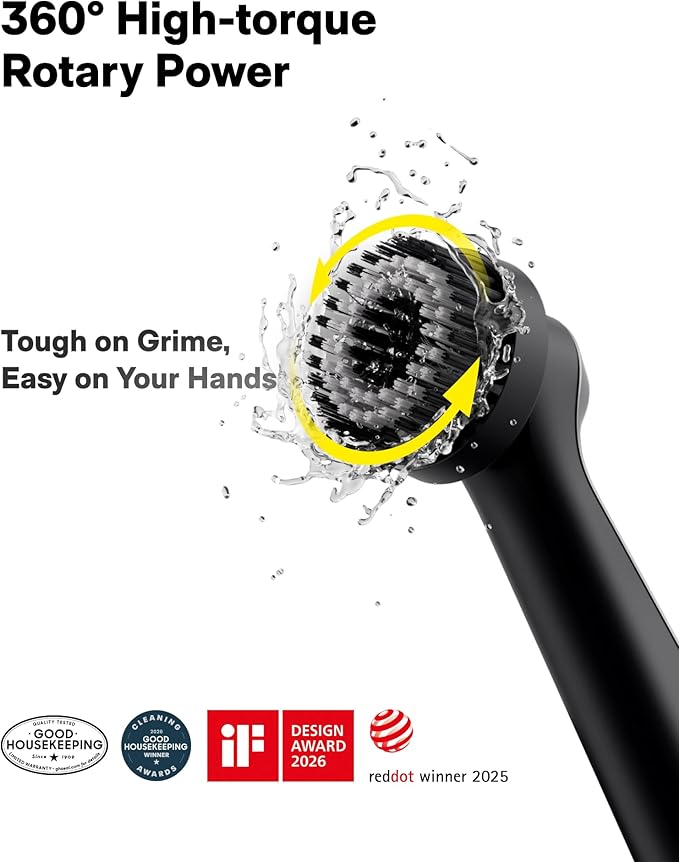 HOTO Wand™ Cordless Spin Scrubber, Electric Rechargeble Grout Cleaning Brush, IPX7 Waterproof Bathroom Scrubber, 12 Replaceable Brush Heads Version Power Scrubber for Grout, Tiles, Corners, Crevices