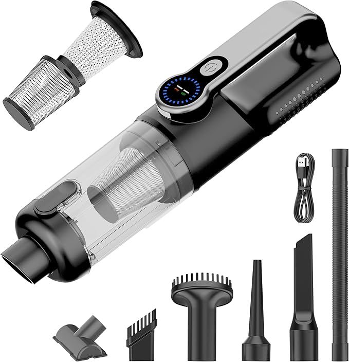 Handheld Vacuum Cordless Vacuum Cleaner with LED Light, 18000Pa Brushless Suction & Air Blower (2-in-1), 7800mAH Battery, Steel+HEPA Filter, Car Vacuum, Dust Buster for Interior, Home & Pet Hair