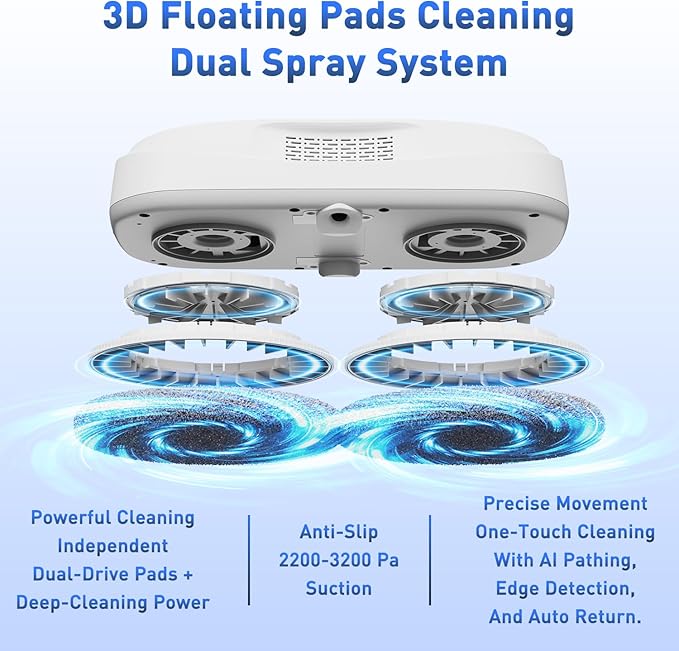 KKI Window Cleaning Robot,Upgraded Window Cleaner Robot, Auto-Dual Spray, Max 3200pa,3 Cleaning Modes & Edge Detection, Remote Control for High-Rise Windows, Glass Door,5Sets Cloths