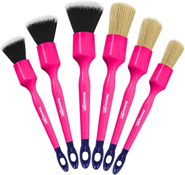 YeewayVeh 6PCS Car Detailing Brush Set, Boars Hair & Ultra Soft, Pink
