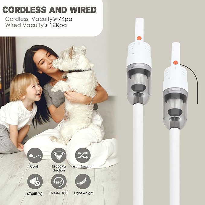 6-in-1 Lightweight Stick Vacuum Cleaner with 100W Powerful Motor, Mini Portable Household Handheld Vacuum Cleaner for Domestic Hard Floors, Carpets and Pet Hair(Porcelain White Corded)