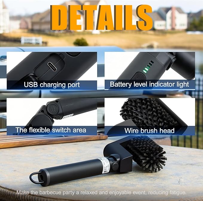Electric Grill Brush for Outdoor, 3-Speed Control, 304 Stainless Steel Cordless BBQ Grill Brush with No-Shed Bristles, 150-Mins Runtime Grill Cleaning Brush for Deep Cleaning Grates (Black)
