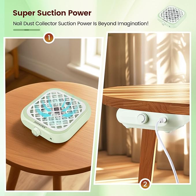 JODSONE Mini Nail Dust Collector PocketSized 6000RPM Powerful Suction Portable Nail Salon with 30 Filters Green