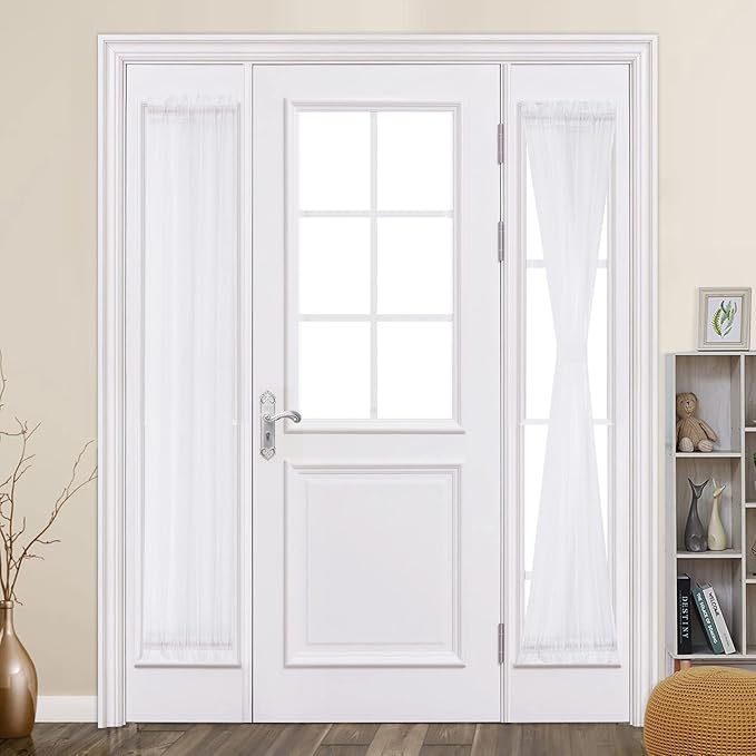 MIULEE 2 Panel Sidelight Curtains for French Door Sheer Panels Light Filtering Window Treatment for Narrow Door 25 x 80 Inches with Tieback - 2 Panels, White