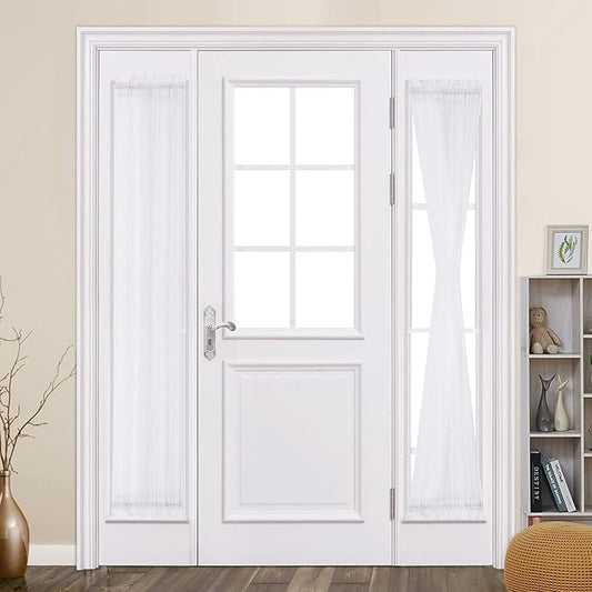 MIULEE 2 Panel Sidelight Curtains for French Door Sheer Panels Light Filtering Window Treatment for Narrow Door 25 x 80 Inches with Tieback - 2 Panels, White