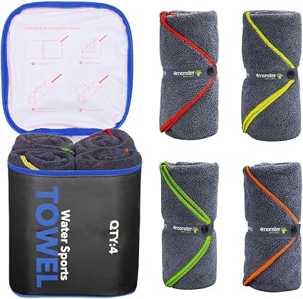 4Monster 4-Pack Quick Dry Microfiber Travel Towels – Super Absorbent, Ultra-Soft Camping Towel Set with Water-Resistant 