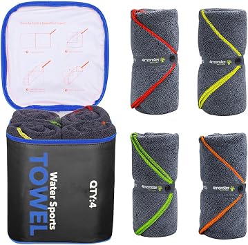 4Monster 4-Pack Quick Dry Microfiber Travel Towels – Super Absorbent, Ultra-Soft Camping Towel Set with Water-Resistant 