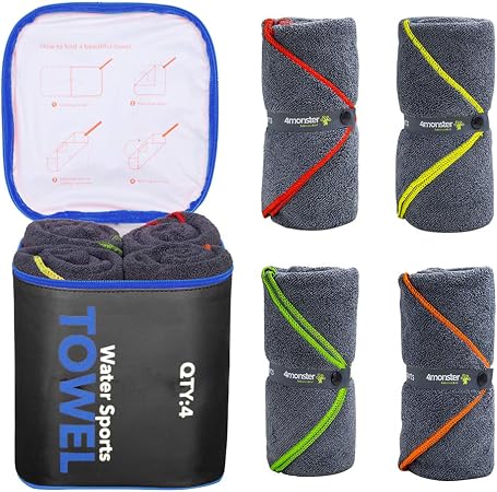4Monster 4-Pack Quick Dry Microfiber Travel Towels – Super Absorbent, Ultra-Soft Camping Towel Set with Water-Resistant 