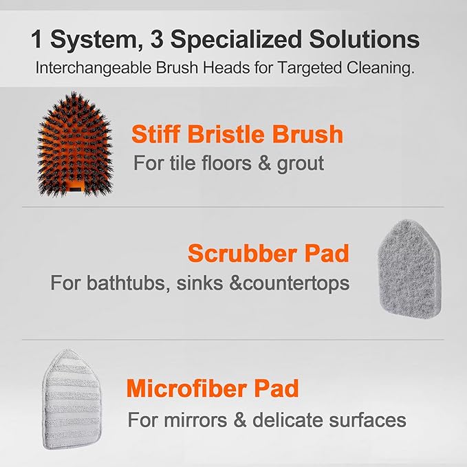 CLEANHOME Tile Tub Scrubber Brush with 3 Different Function Cleaning Heads and 56" Extendable Long Handle-No Scratch Shower Scrubber for Cleaning Bathroom Kitchen Toilet Wall,Bathtub,Sink,Grey