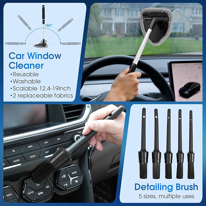 26pcs Car Cleaning Kit, Gray Interior Detailing Kit with High Power Vacuum Portable Cordless, Handheld Vacuum Cleaner for Home, Car, Pet Hair, Keyboard, Complete Auto Accessories for Gift