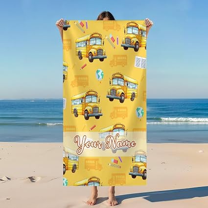 Beach Towel for Kids Adults - Car Towels with Custom Name for Boys Men - 40x70 Inch Sandproof Microfiber Personalized Sc