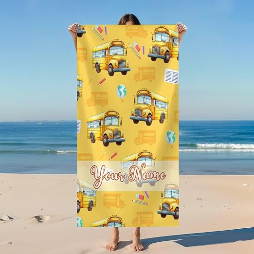 Beach Towel for Kids Adults - Car Towels with Custom Name for Boys Men - 40x70 Inch Sandproof Microfiber Personalized Sc