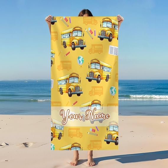 Beach Towel for Kids Adults - Car Towels with Custom Name for Boys Men - 40x70 Inch Sandproof Microfiber Personalized Sc