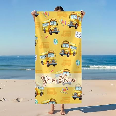 Beach Towel for Kids Adults - Car Towels with Custom Name for Boys Men - 40x70 Inch Sandproof Microfiber Personalized Sc