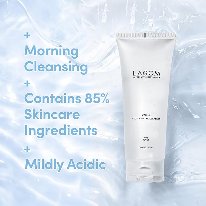 LAGOM Cellup Gel To Water Cleanser, Gentle Morning Face Wash with Hydrating Aqualicia, Non-Foaming Jelly Texture for Daily Use, low-irritation,K-Skincare 5.74 Fl Oz