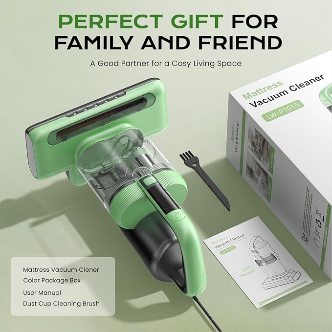 MYUAKO Mattress Vacuum Cleaner with UV-C Light & 140°F Constant Heat, 20Kpa Powerful Suction Bed Vacuum for Pet Hair, Dander Baby Crib, Dual-Cup System with Extra HEPA Filter, Lightweight&16ft Cord