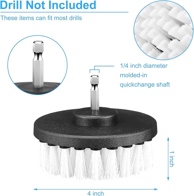 Drill Brush Attachment Power Scrubber Cleaning Kit Multi Purpose Drill Brush Set Drill Scrubber Brush Kit Cleaning Brushes for Drill Bathroom Surfaces Tub Grout Shower Kitchen (White, 6 Pcs)