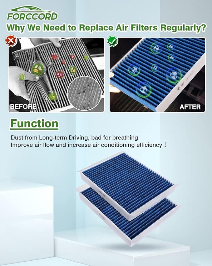 2-PACK Cabin Air Filter Fits for Ford Mustang 2023 2022 2021 2020 2019 2018 2017 2016 2015 Activated Carbon Cabin Filter Replacement for CF12152 Car Accessories