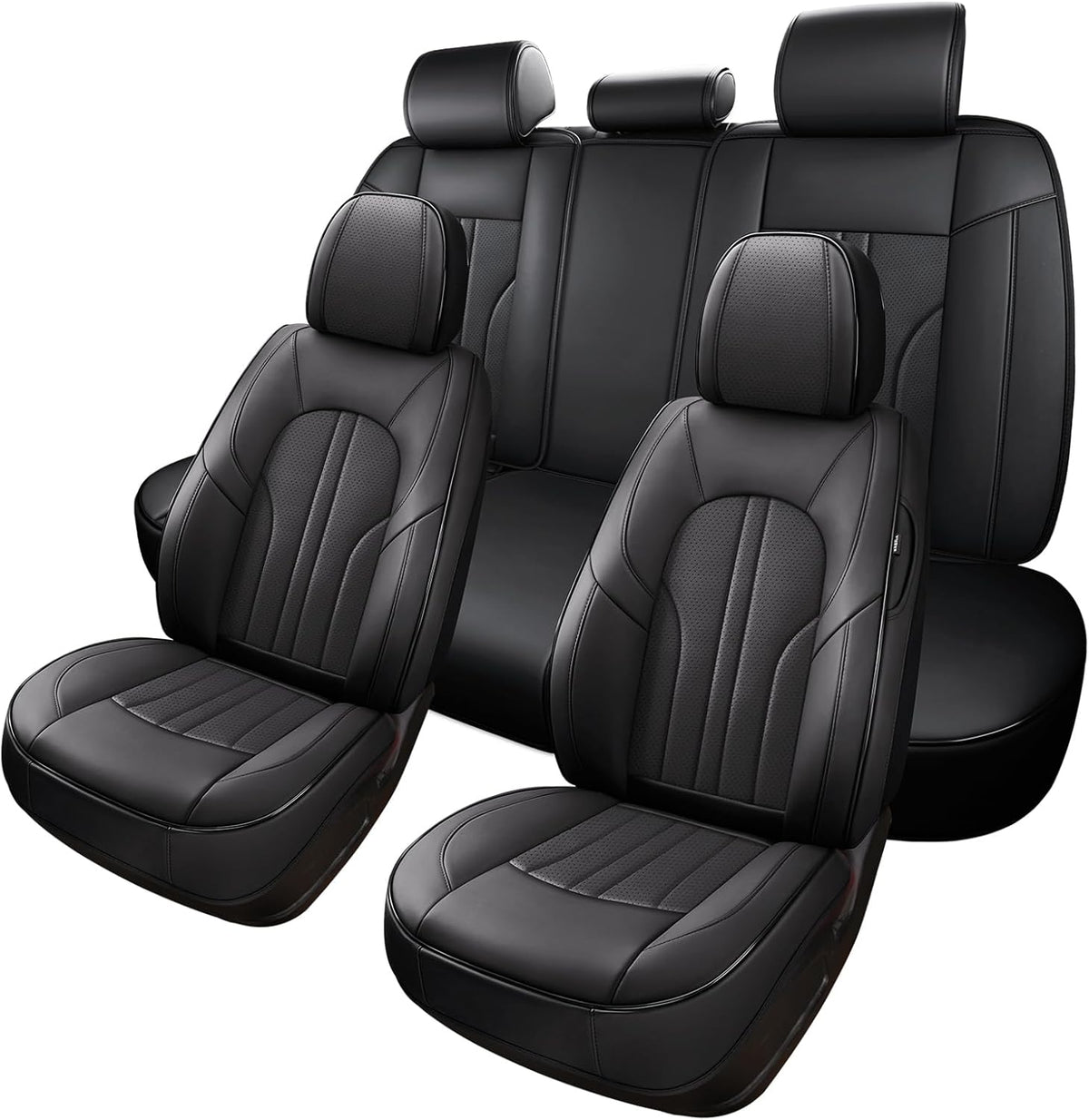 Car Seat Cover Full Set, Leather Car Seat Cover, Waterproof Seat Covers, Car Seat Cushion, Nappa Leather Seat Covers Car Seat Protector Universal Fit Most Cars Black