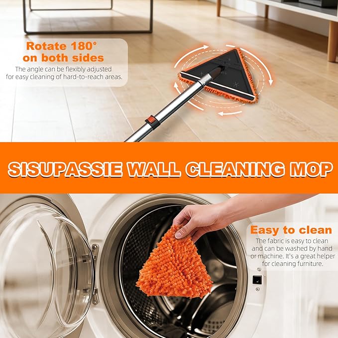 SISUPASSIE 26FT Reach Duster Cleaner Kit, Dusters for Cleaning with Extension Pole, Baseboard & Wall and Window Cleaner Mop for Fan Blades, High Ceiling and Cobweb