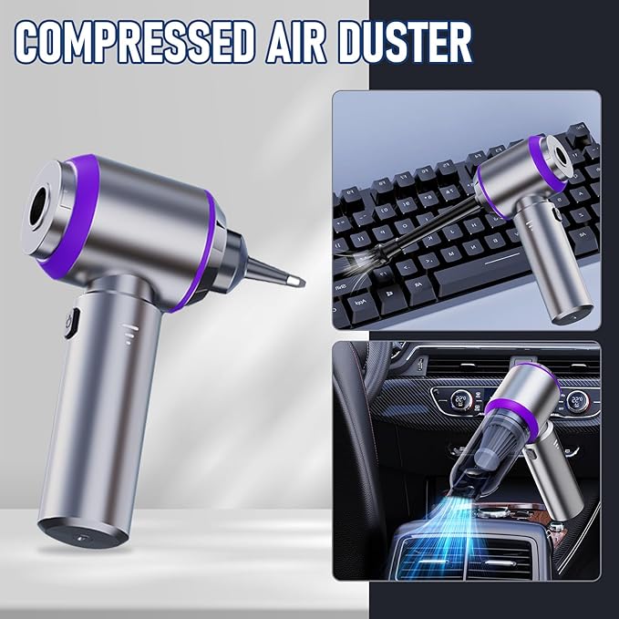 houscly Car Vacuum Portable Cordless 20000PA High Power 4-in-1 Compressed Air Duster & Air Blower & Pump Hand Held Vacuum with Brushless Motor for Car, Home, Office,Camping Ideal Gifts for Men & Women