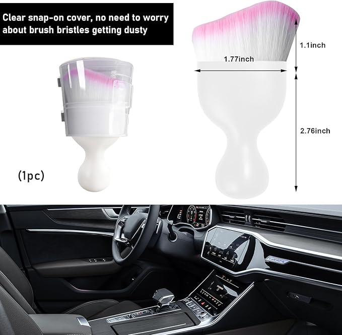 Ziciner Car Detailing Brush, Curved Soft Bristles Auto Removal Dust Collectors, Universal Vehicle Dashboard, Air Conditioner Vents etc Interior Cleaning Tool Accessory (White/White/Pink)