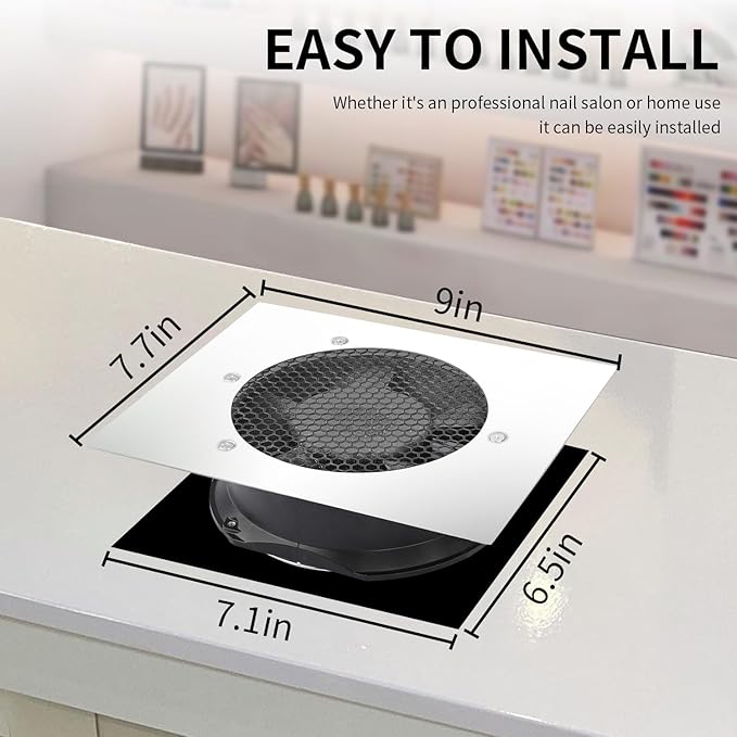 Powerful Nail Dust Collector Built in Table Desk Nail Vacuum Cleaner Professional Table Embedded Dust Extractor Vacuum Built in Desktop Nail Dust Collector Quiet Nail Fan Acrylic Nail Tools