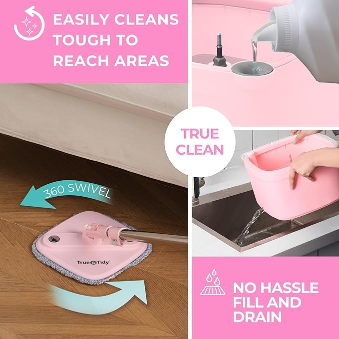 Limited Edition Heavy Duty Mop for Floor Cleaning Separates Clean from Dirty Water, Self Wringing 360° Rotating Square Mop-Head for Hardwood Tile Marble Floor, Rose