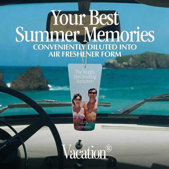 Vacation Hanging Air Freshener, Award-Winning Signature Sunscreen Scent, Deodorizer for Car, Home & Office (Pack of 3)