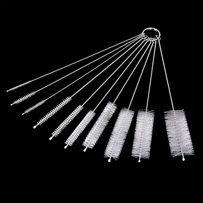 Mini Skater Stainless Steel Test Tube Brushes Set, Clean Brushes for Pipes Teapot Tumbler Reusable Long Straw Cleaners Brush for Small Spaces Milk Bottles (White - 10 pcs)