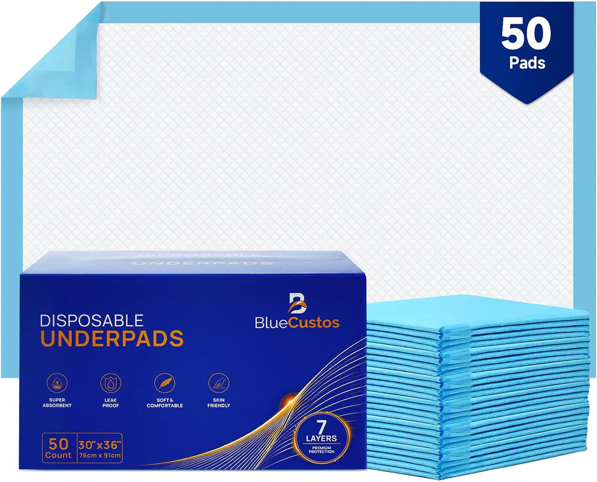 30"x36" Bed Pads Disposable Adult 7-Layer Extra Large 50 Count
