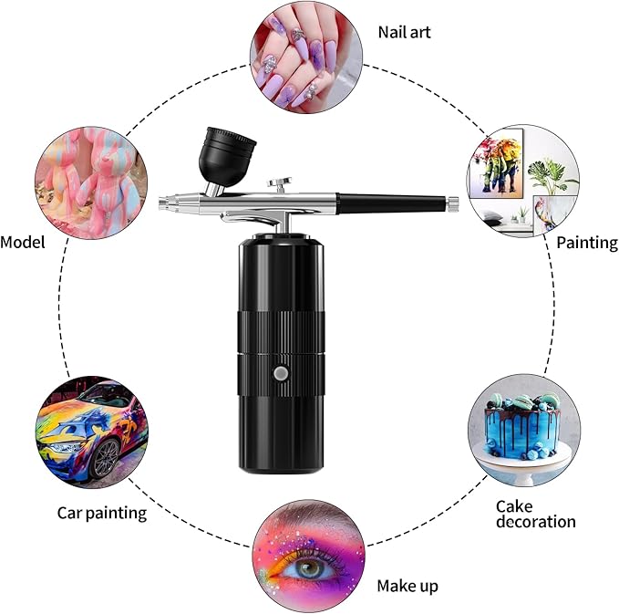 Airbrush Kit with Compressor Portable Airbrush Kit 48PSI High-Pressure Non-Clogging Air Brush Set Cordless Rechargeable with 0.3mm Nozzle and Cleaning Brush for Painting,Nail Art, Makeup (black)