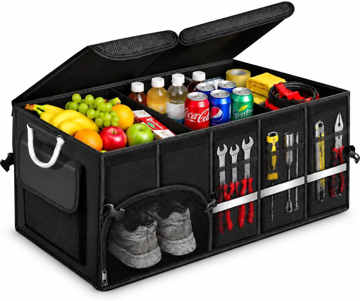 Car Trunk Organizer and Storage with Lid,92L Large Capacity Black